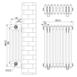 Radiador tradicional de 4 columnas en color blanco, con dimensiones de 600 x 425 mm, diseño clásico y acabado liso