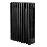 Radiador tradicional negro de 4 columnas, 600 x 425 mm, con acabado liso y diseño elegante, ideal para calefacción eficiente