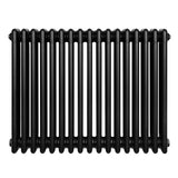 Radiador tradicional negro de 4 columnas, con un acabado liso y brillante, ideal para calentar espacios con estilo clásico