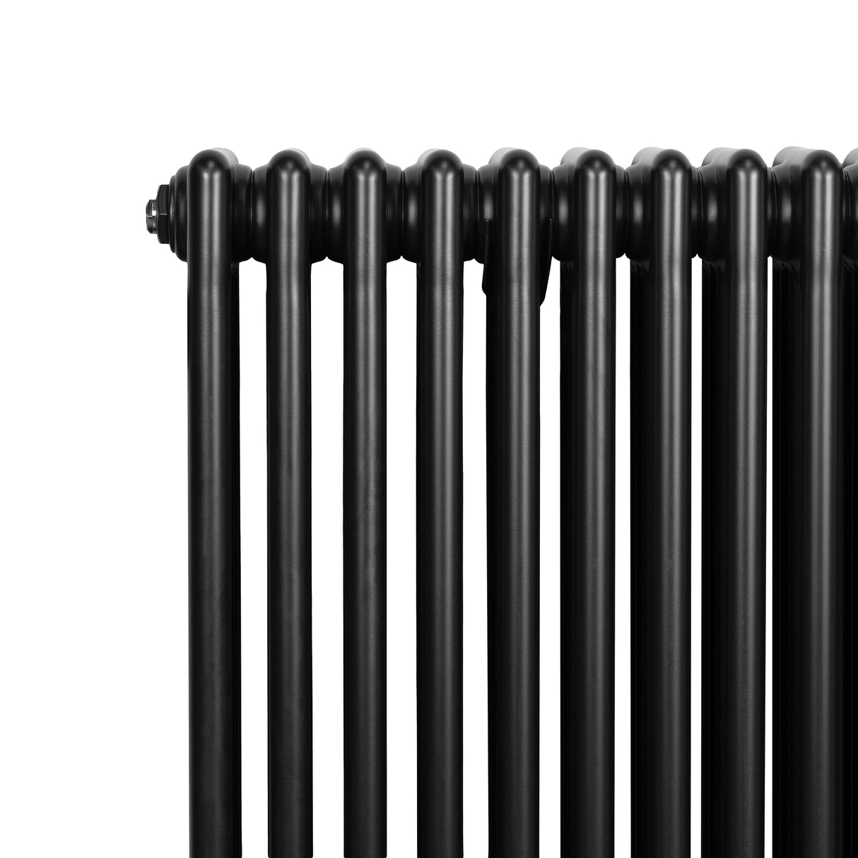 Radiador tradicional negro de 4 columnas, con acabado brillante y líneas rectas, ideal para decoración y calefacción eficiente