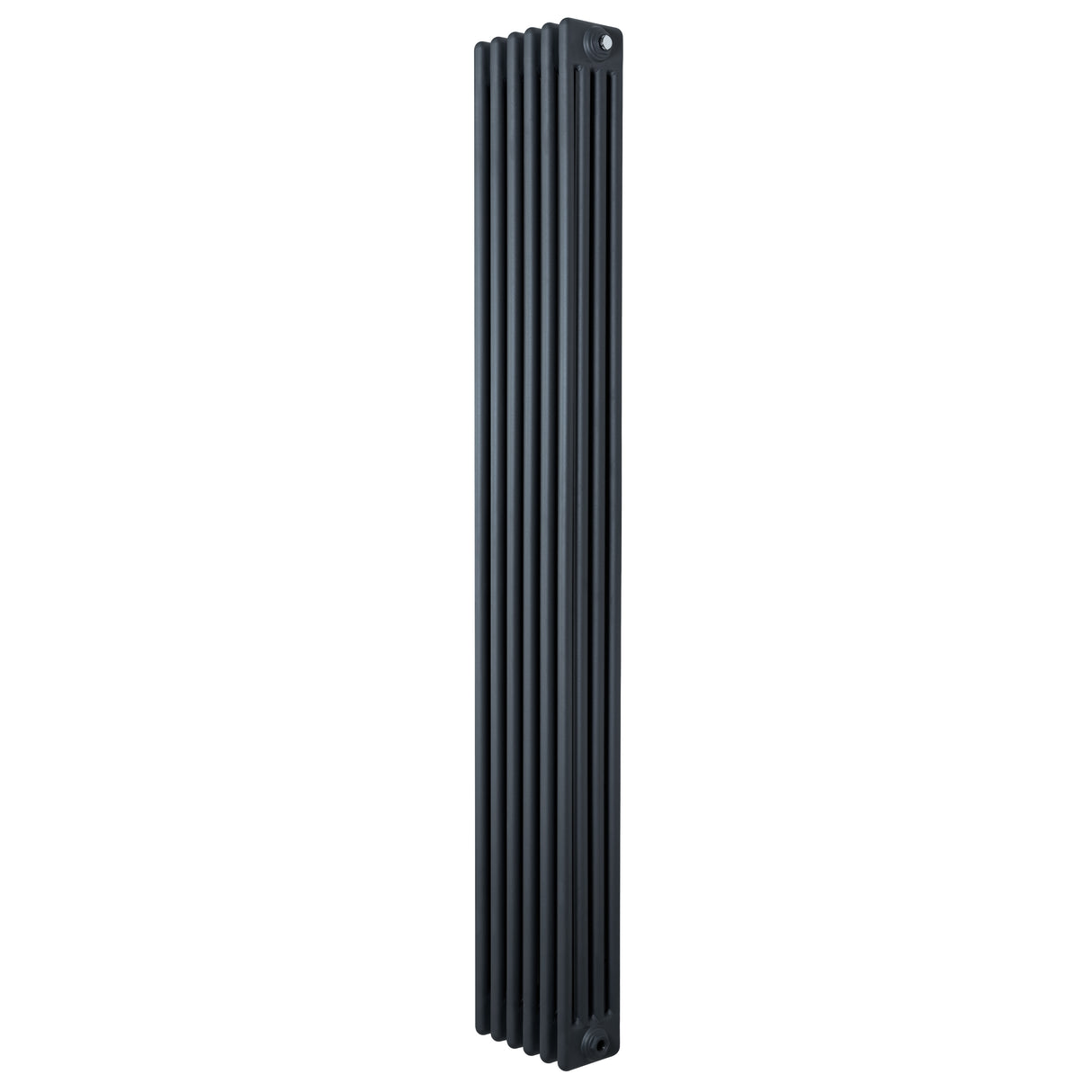 Radiador tradicional de 4 columnas en gris antracita, con un diseño vertical y acabado liso que aporta elegancia y calidez