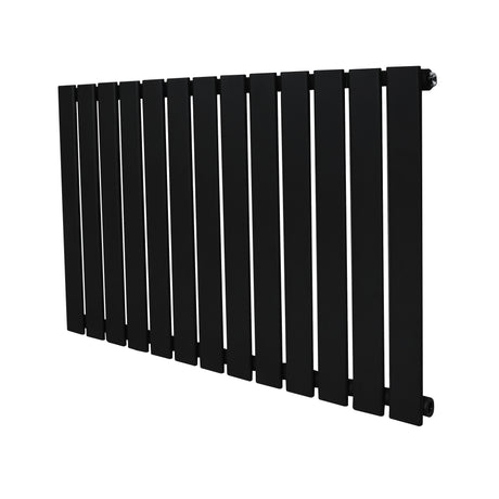 Radiador de columna única negro, 600 mm x 910 mm, con diseño moderno de lamas rectangulares y acabado mate elegante