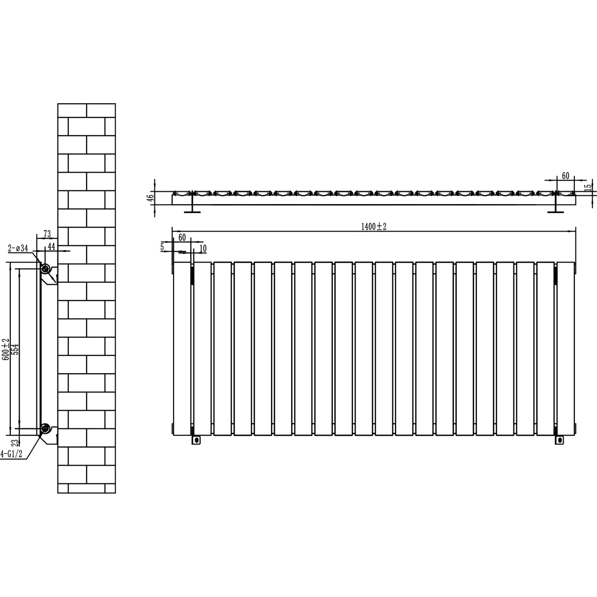Radiador de columna única gris antracita de 600 mm x 1400 mm, con diseño rectangular y superficie lisa, ideal para calefacción eficiente