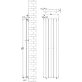 Radiador de columna única blanco de 1600 mm x 420 mm, diseño vertical con líneas rectas y acabado liso, ideal para espacios modernos