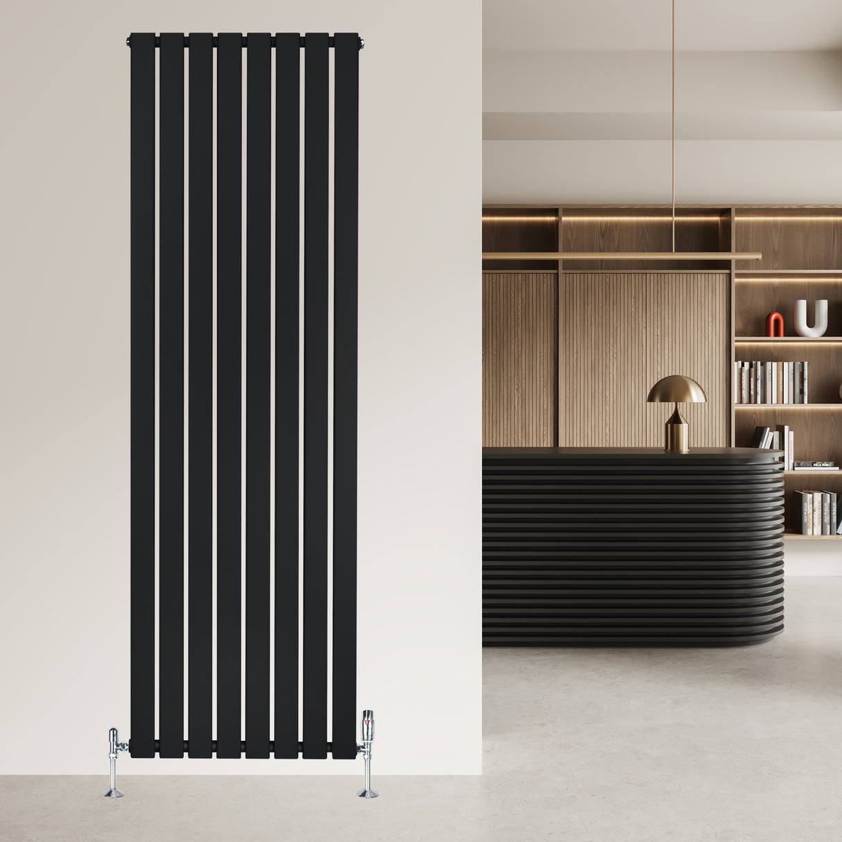 Radiador de columna única negro de 1800 mm x 560 mm, con un diseño moderno y elegante, ideal para espacios contemporáneos