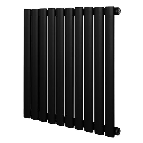 Radiador de columna ovalado negro de 600 mm x 600 mm, con acabado mate y diseño moderno, ideal para calefacción eficiente