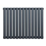 Radiador de columna ovalado en gris antracita, con diseño moderno y acabado liso, mide 600 mm x 780 mm, ideal para calefacción eficiente