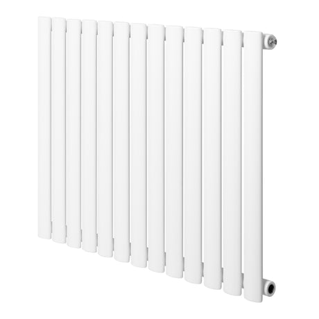 Radiador de columna ovalado en color blanco, con diseño moderno y líneas rectas, mide 600 mm x 780 mm, ideal para espacios contemporáneos