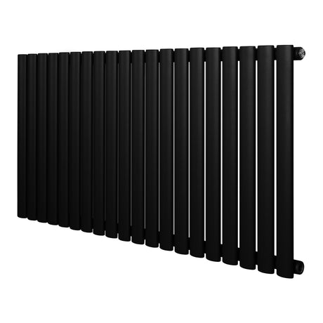 Radiador de columna ovalado negro de 600 mm x 1200 mm, con diseño moderno y acabado mate, ideal para calefacción eficiente