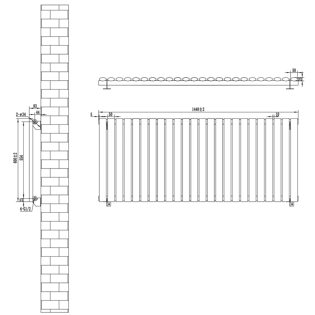 Radiador de columna ovalado blanco de 600 mm x 1440 mm, con diseño moderno y líneas limpias, ideal para calefacción eficiente