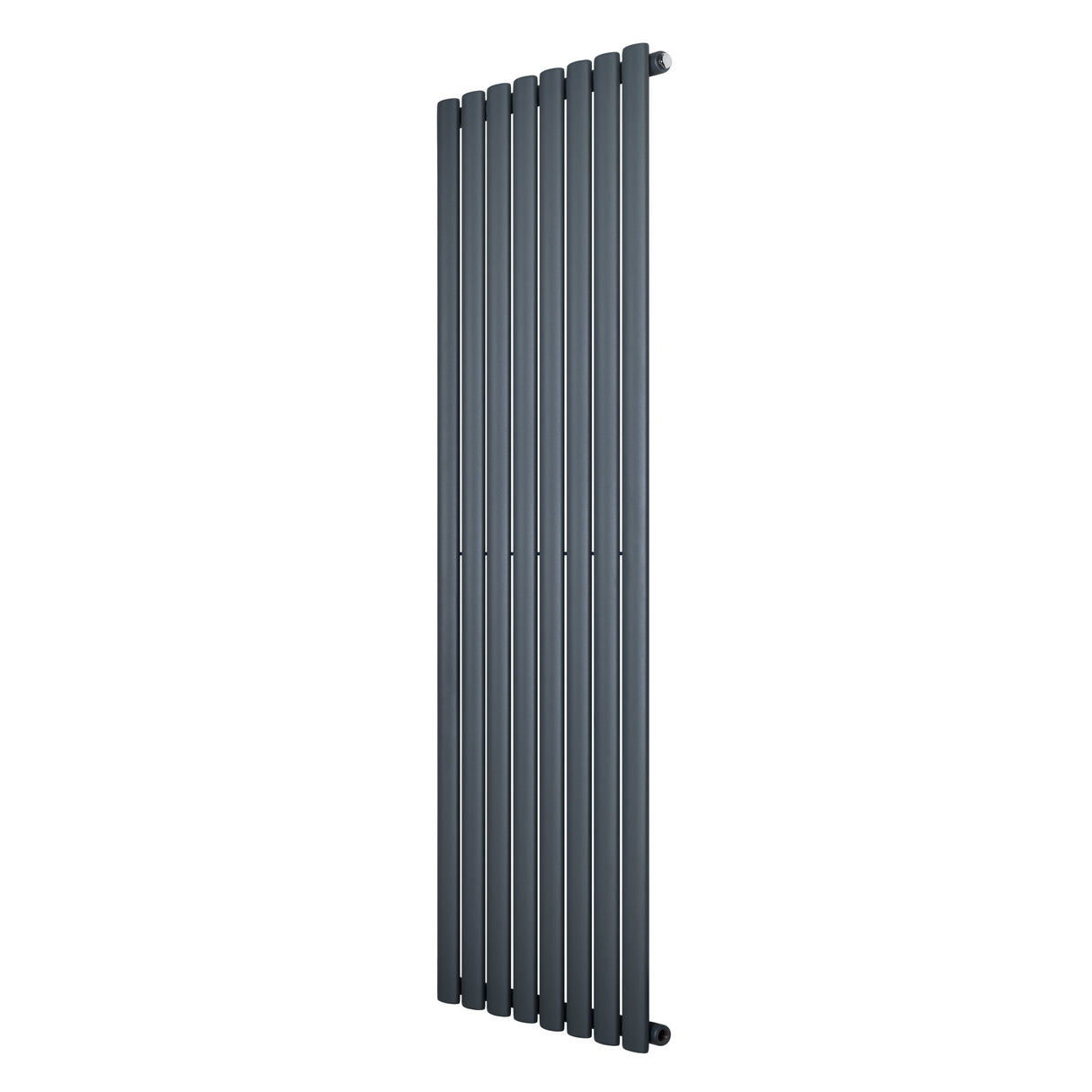 Radiador de columna ovalado en gris antracita, con un diseño moderno y elegante, ideal para espacios contemporáneos y eficientes