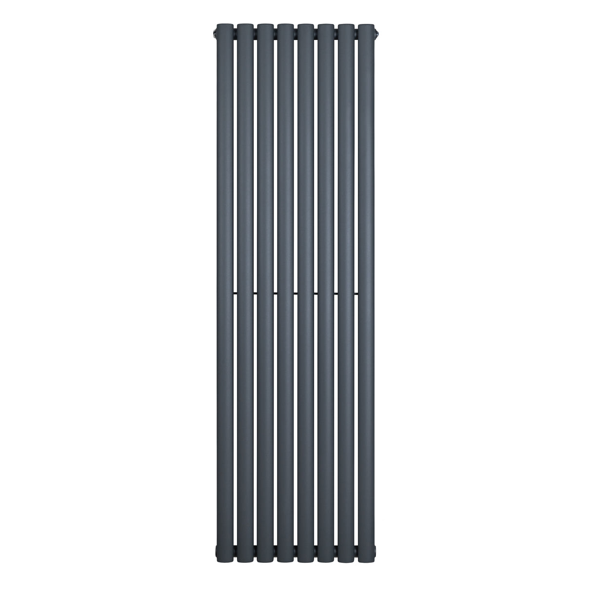 Radiador de columna ovalado en gris antracita, con un diseño vertical y acabado mate, ideal para espacios modernos y elegantes