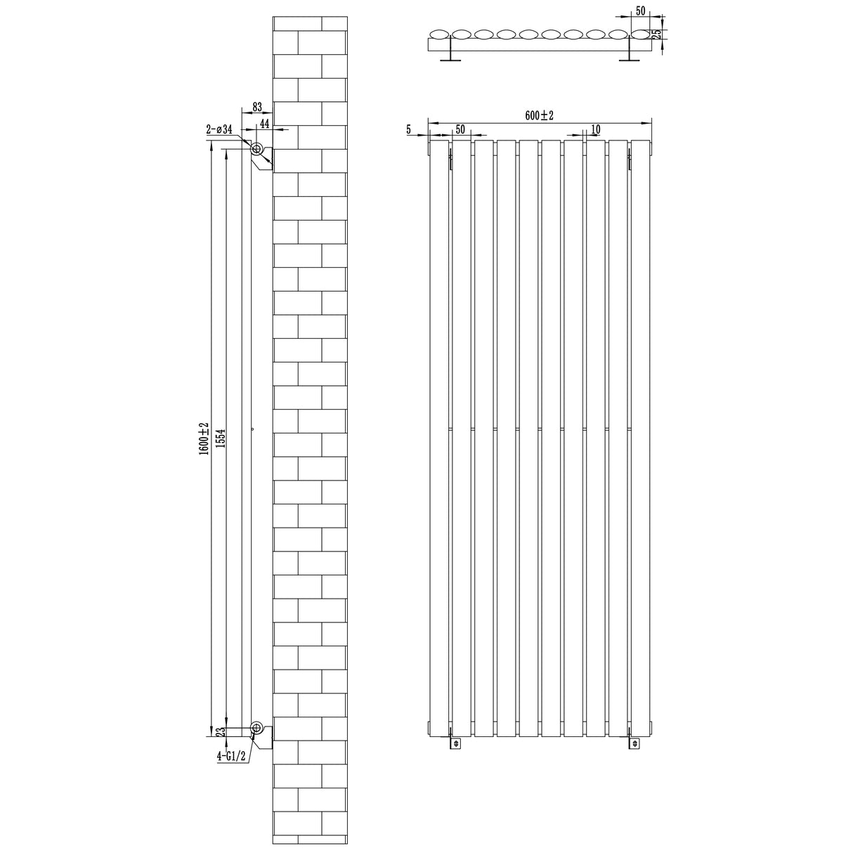 Radiador de columna ovalado blanco de 1600 mm x 600 mm, con diseño moderno y líneas limpias, ideal para calefacción eficiente