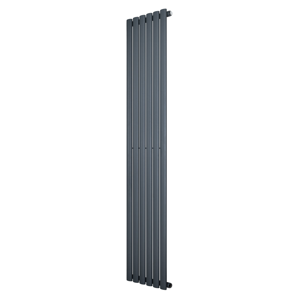 Radiador de columna ovalado en gris antracita, con un diseño vertical elegante y acabado liso, mide 1800 mm x 360 mm