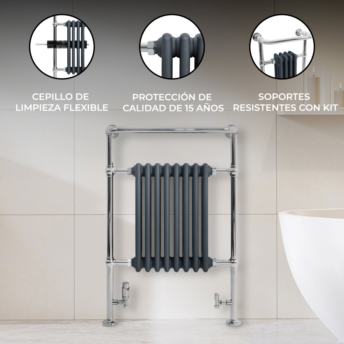 Radiador Toallero Tradicional – 950mm x 660mm – Gris Antracita