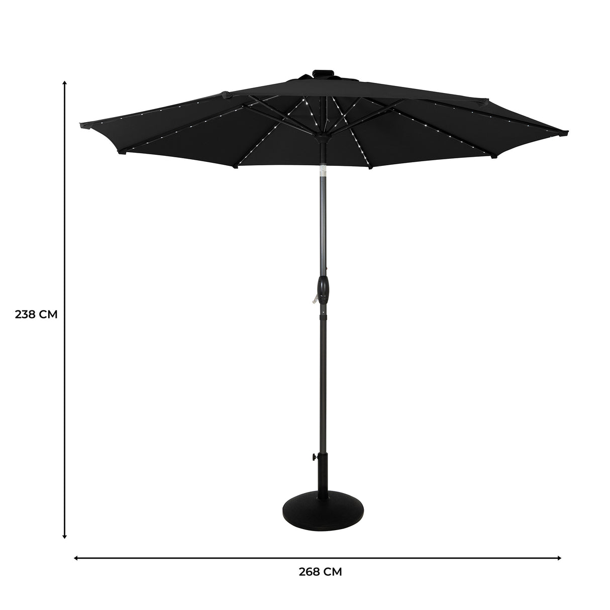 Parasol LED Inclinable 2,7 m con Base – Negro
