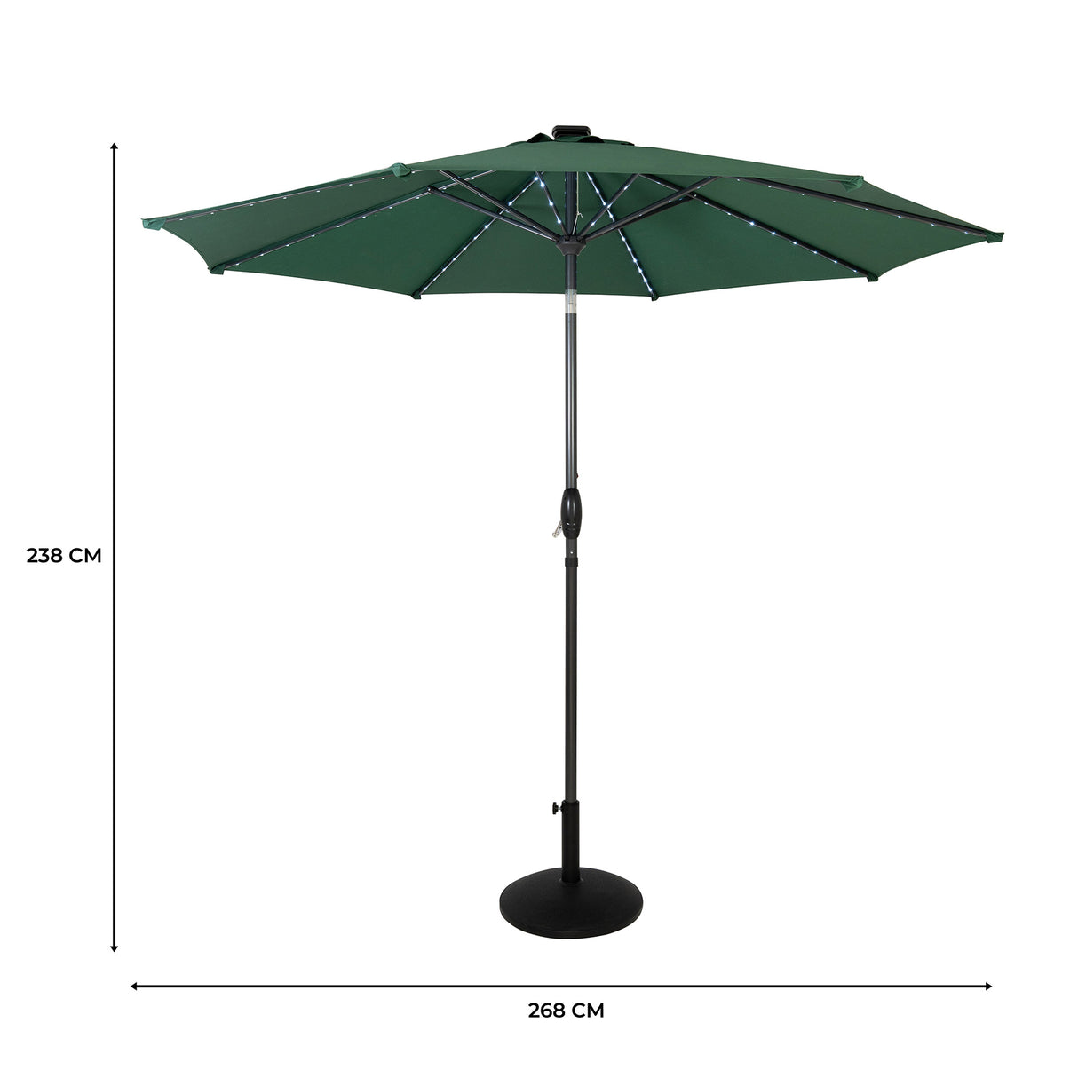 Parasol LED Inclinable 2,7 m con Base – Verde