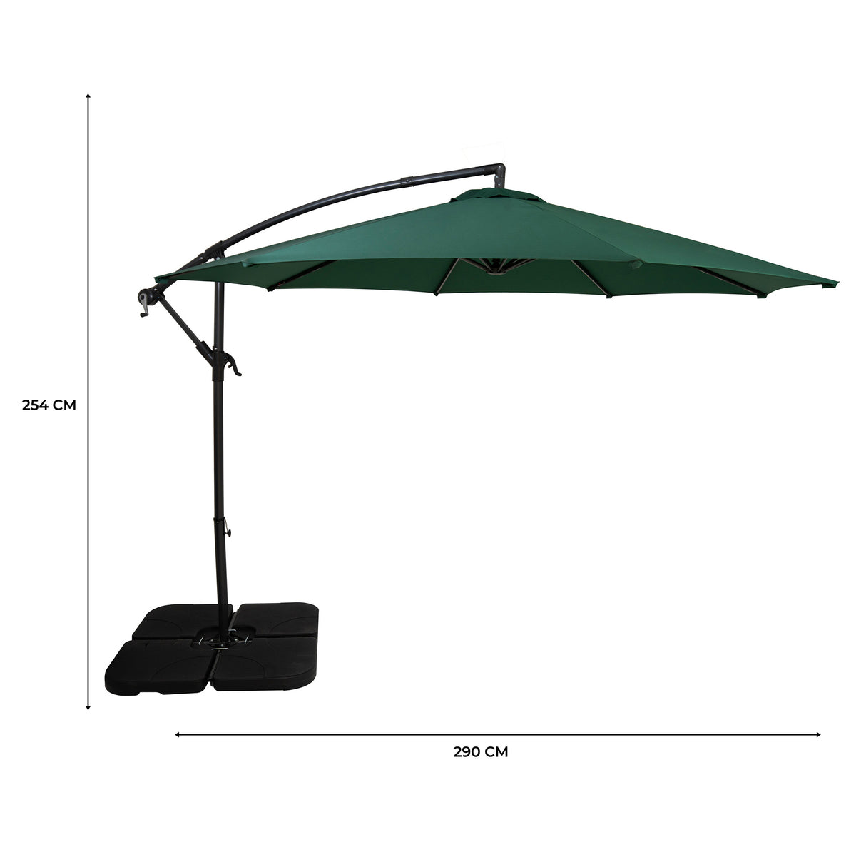 Parasol Excéntrico de 3 m con Base Cuadrada – Verde