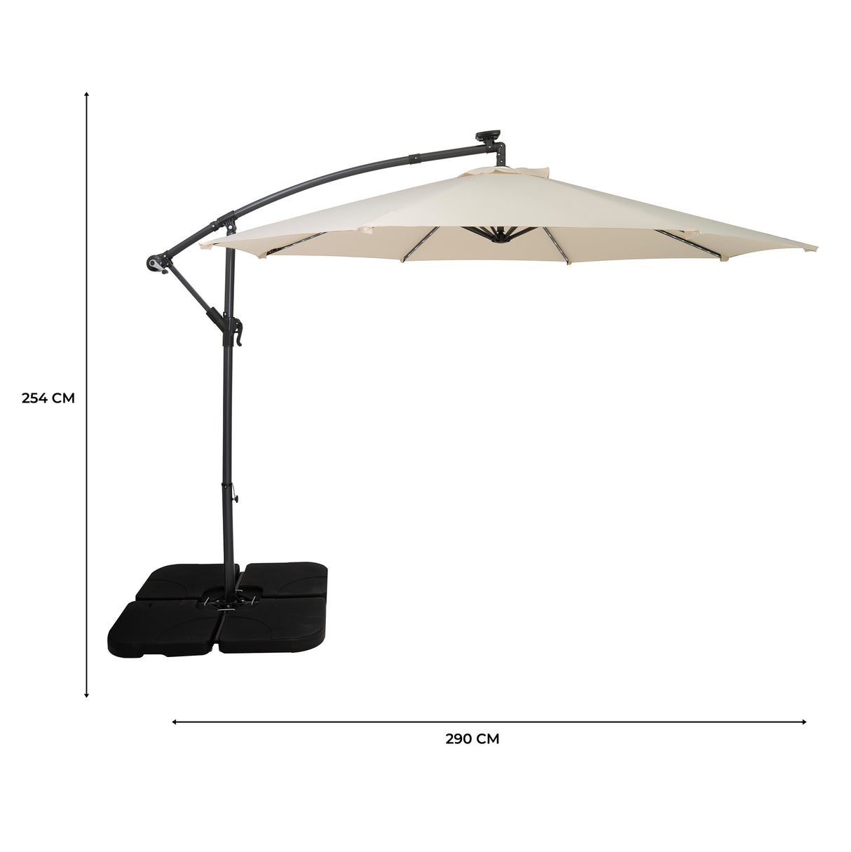 Parasol Excéntrico LED 3 m con Base Cuadrada – Crema
