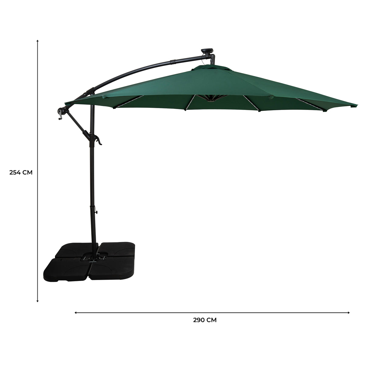 Parasol Excéntrico LED 3 m con Base Cuadrada – Verde