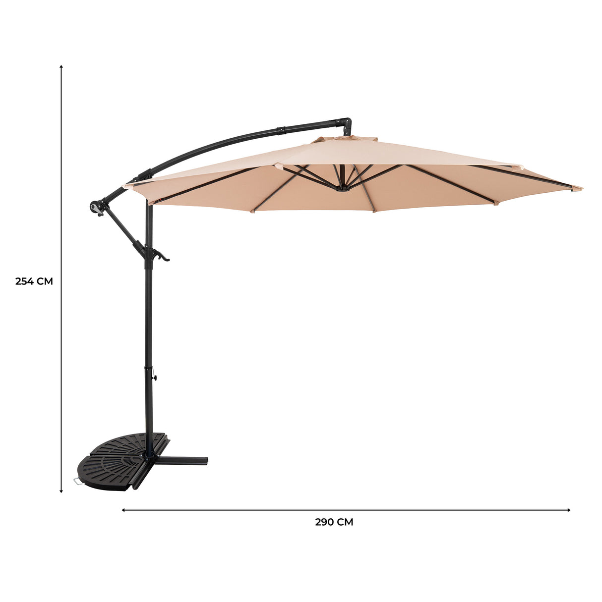 Parasol Excéntrico de 3 m con Base de Medio Abanico – Beige