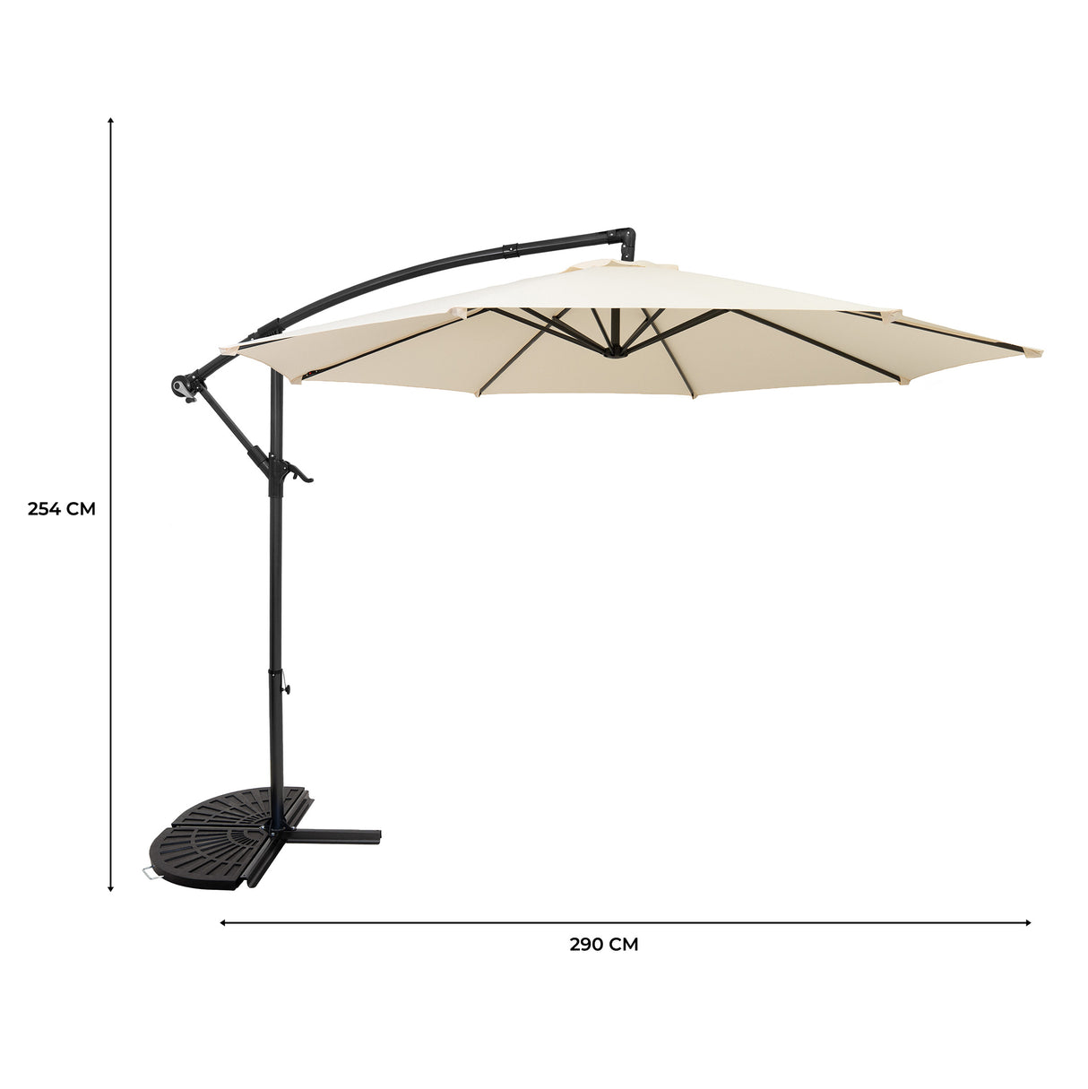 Parasol Excéntrico de 3 m con Base de Medio Abanico – Crema