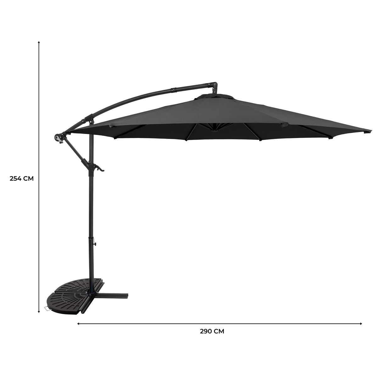 Parasol Excéntrico de 3 m con Base de Medio Abanico – Gris