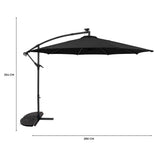 Parasol Excéntrico LED de 3 m con Base de Medio Abanico – Negro