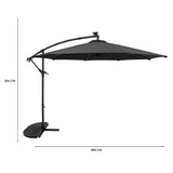 Parasol Excéntrico LED de 3 m con Base de Medio Abanico – Gris