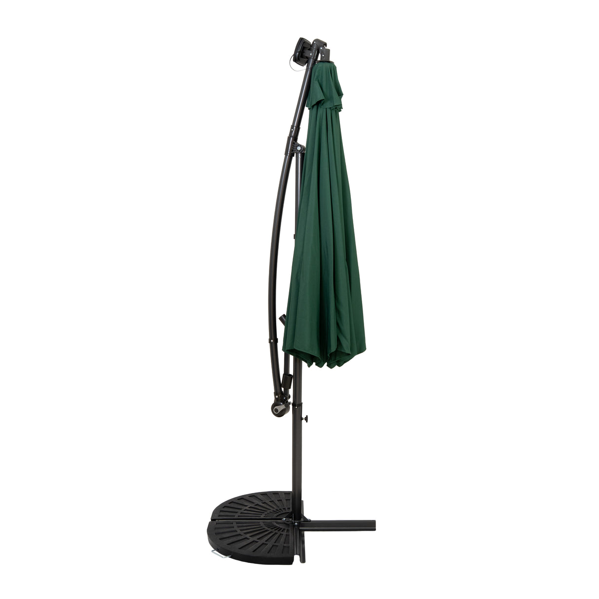 Parasol Excéntrico LED de 3 m con Base de Medio Abanico – Verde
