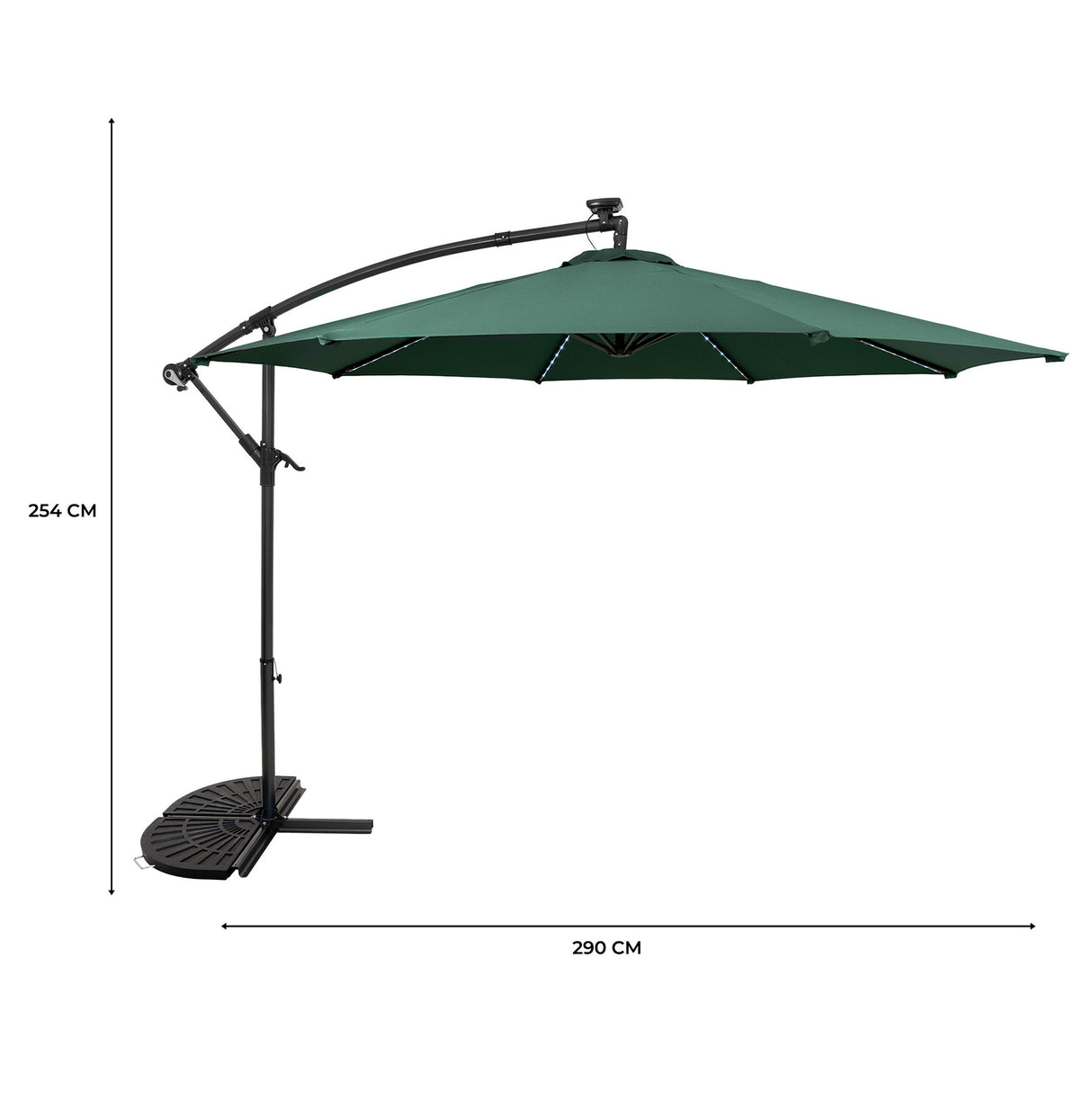 Parasol Excéntrico LED de 3 m con Base de Medio Abanico – Verde