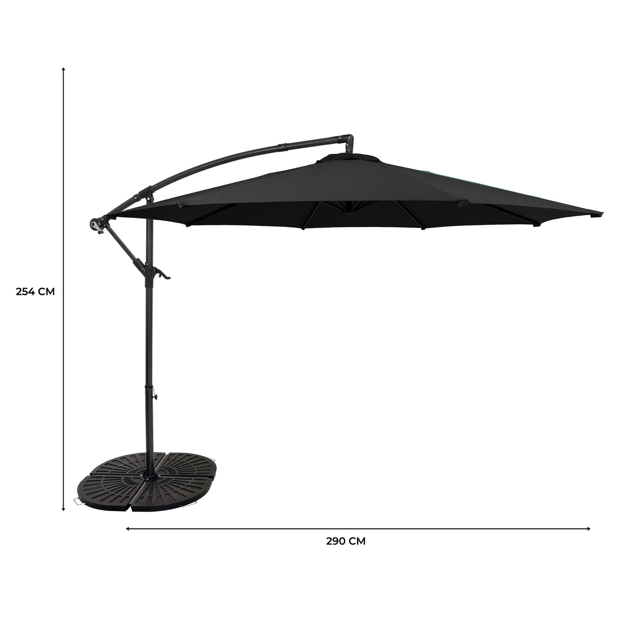 Parasol Excéntrico de 3 m con Base de Abanico Completo – Negro