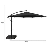 Parasol Excéntrico de 3 m con Base de Abanico Completo – Negro