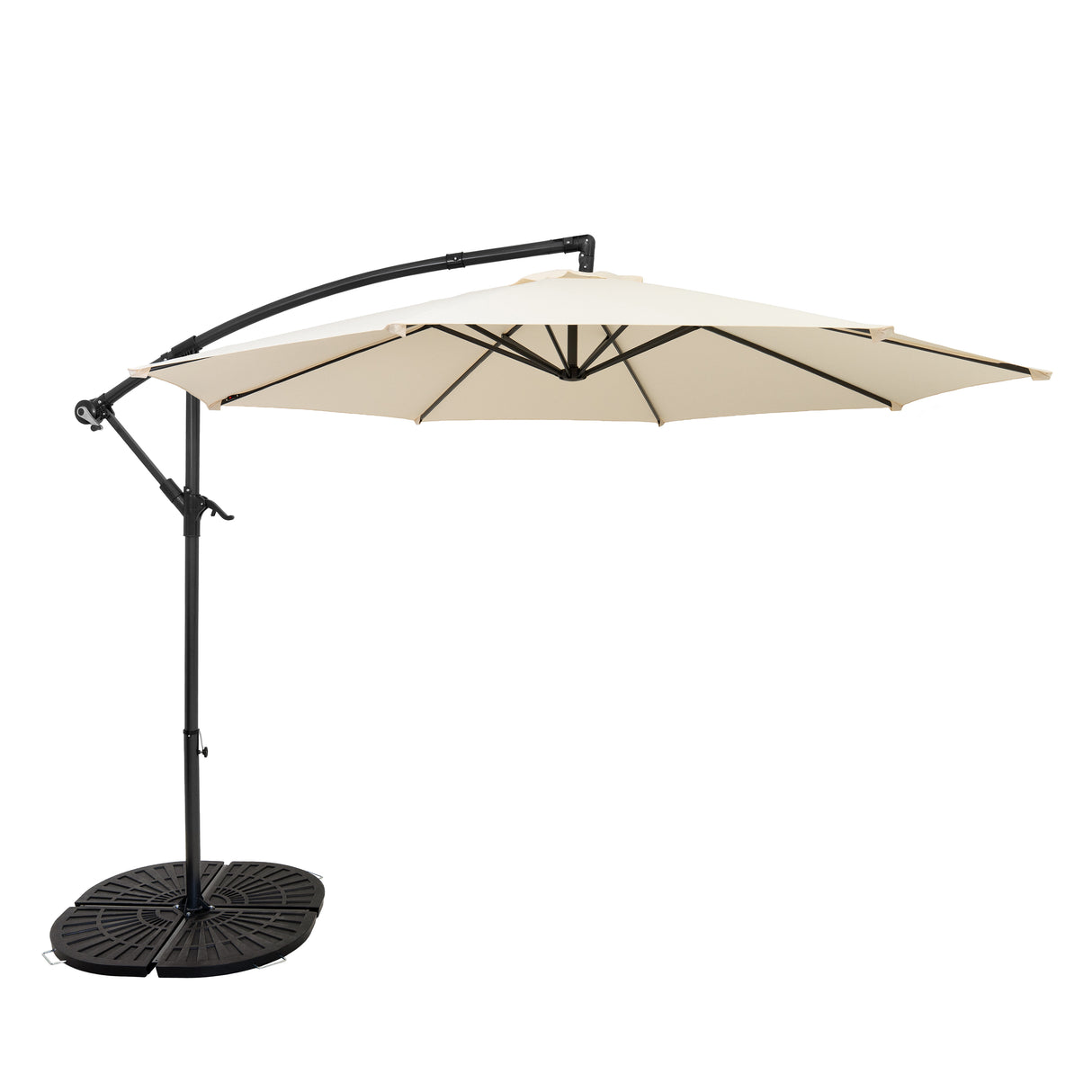 Parasol Excéntrico de 3 m con Base de Abanico Completo – Crema