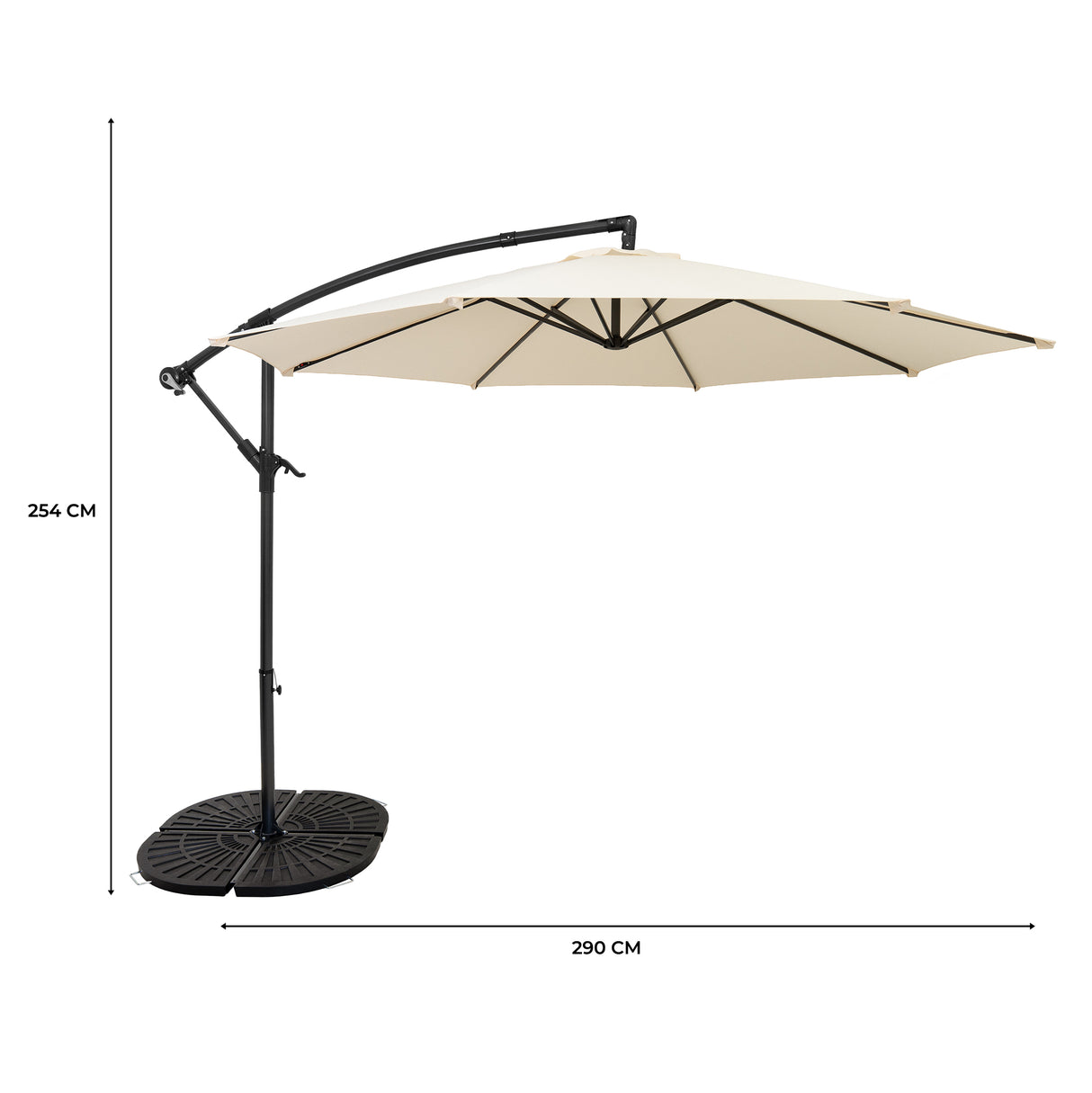 Parasol Excéntrico de 3 m con Base de Abanico Completo – Crema