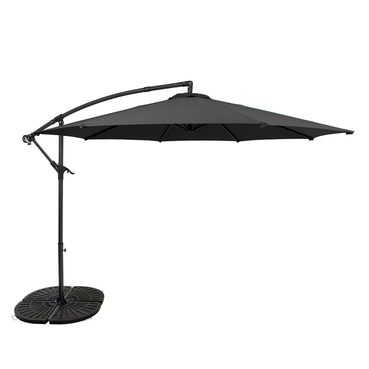 Parasol Excéntrico de 3 m con Base de Abanico Completo – Gris