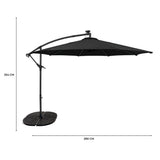 Parasol Excéntrico LED de 3 m con Base de Abanico Completo – Negro