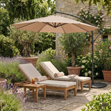Parasol Excéntrico LED de 3 m con Base de Abanico Completo – Beige