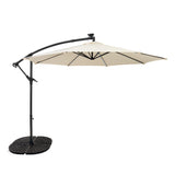 Parasol Excéntrico LED de 3 m con Base de Abanico Completo – Crema
