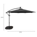 Parasol Excéntrico LED de 3 m con Base de Abanico Completo – Gris