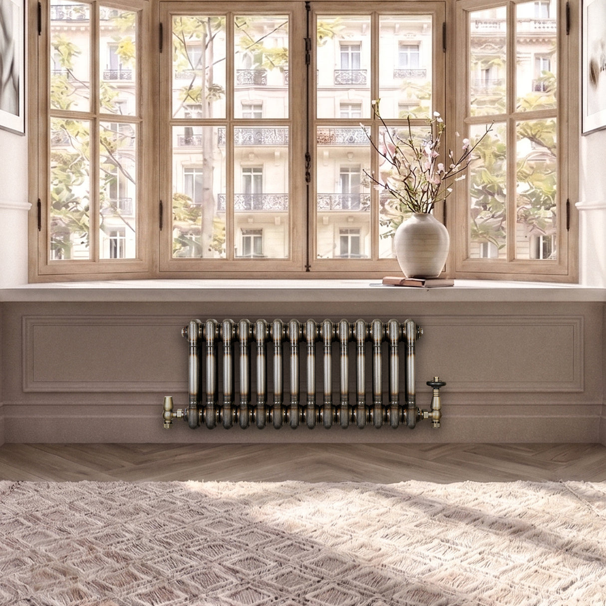 Radiador Tradicional de 3 Columnas y Válvulas - 300 x 650mm - Metal Crudo