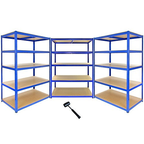 3 Estanterías T-Rax de Acero Sin Tornillos Azules 120cm de Ancho y Mazo de Goma