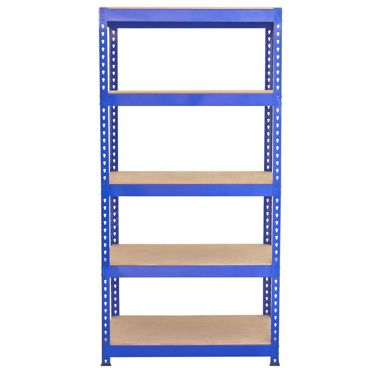 3 x Unidades de estantería metálicas Q-Rax en color azul de 90 cm, banco de trabajo y mazo de goma.