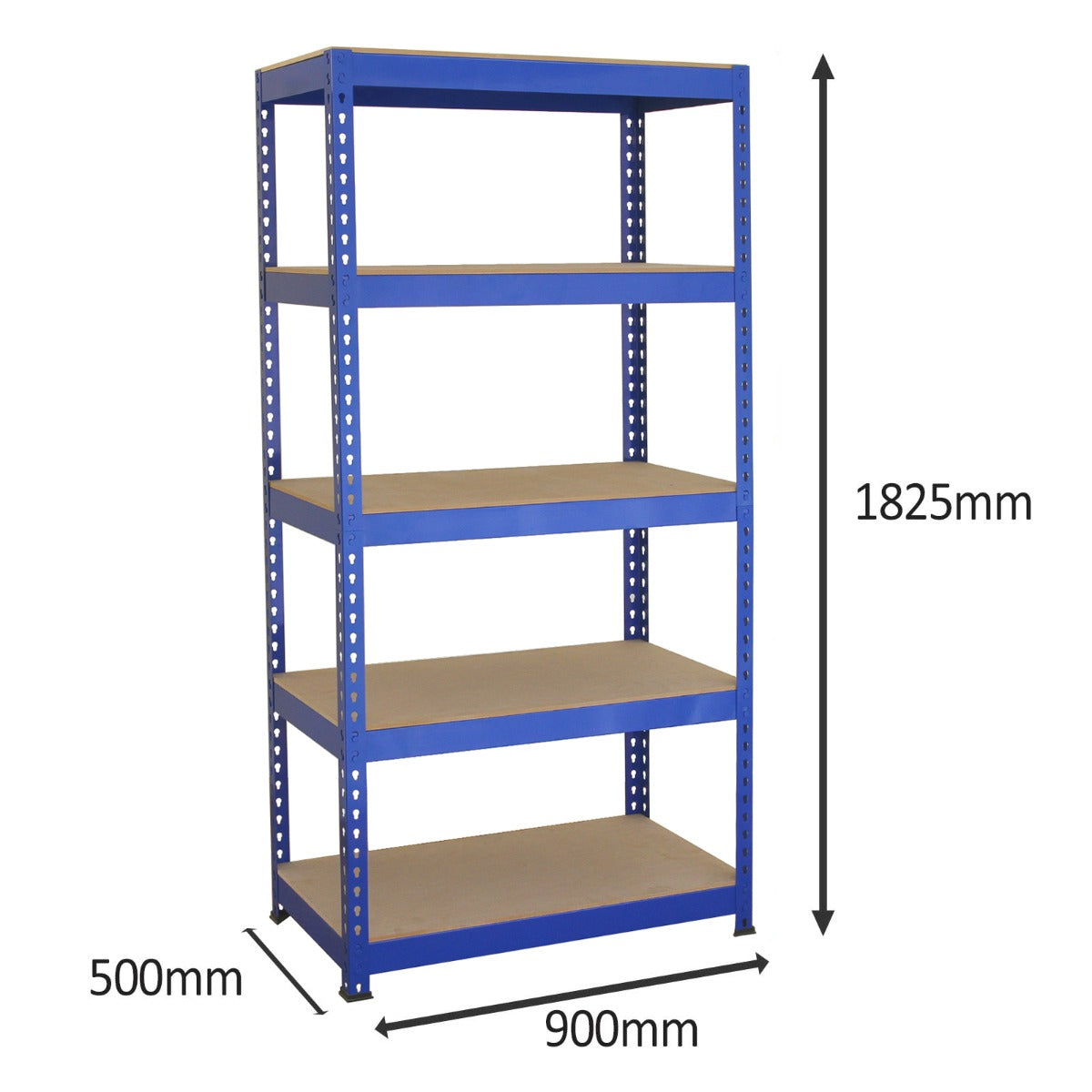 3 x Unidades de estantería metálicas Q-Rax en color azul de 90 cm, banco de trabajo y mazo de goma.