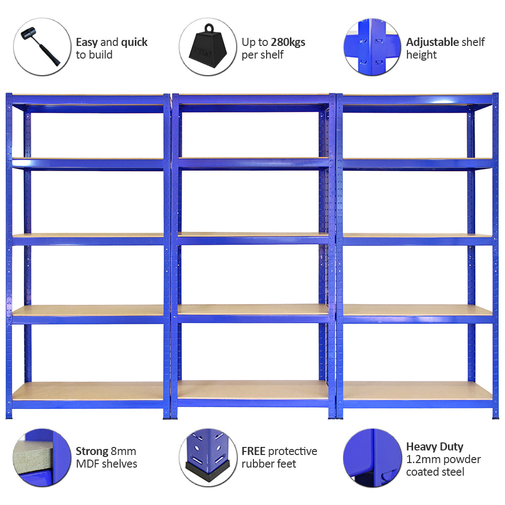 3 Estanterías T-Rax de Acero Sin Tornillos Azules 90cm de Ancho