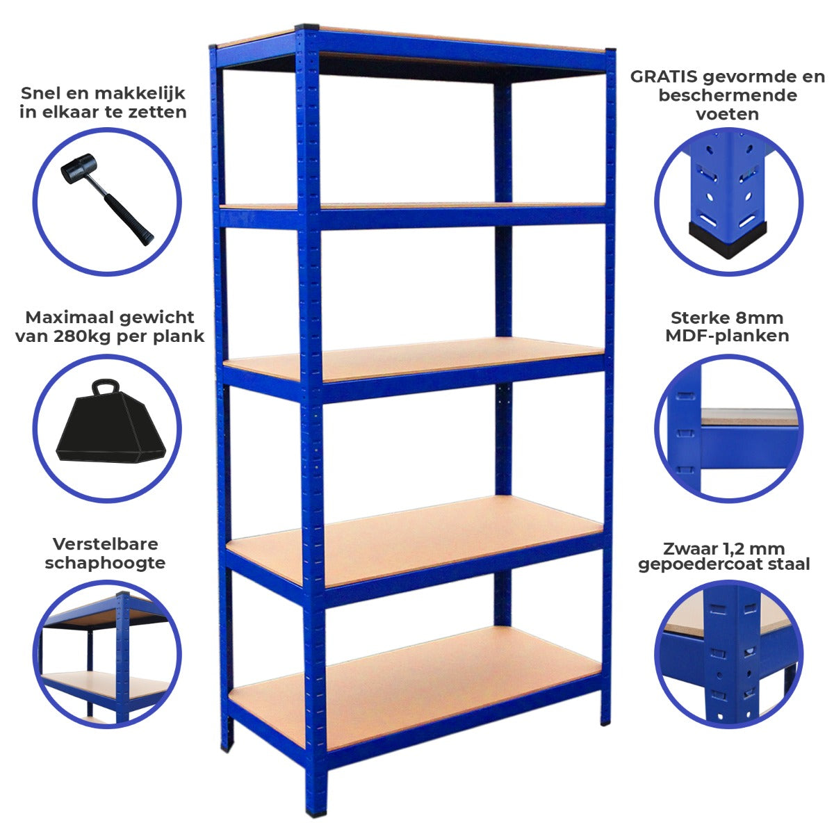 Estantería Industrial T-Rax de Acero Sin Tornillos Azul 90cm de Ancho