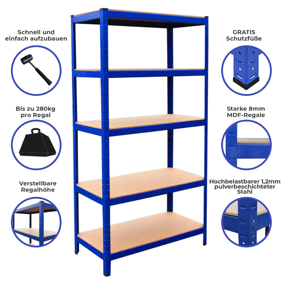 Estantería Industrial T-Rax de Acero Sin Tornillos Azul 90cm de Ancho