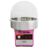 Máquina de algodón de azúcar KuKoo en color rosa con cúpula protectora transparente y base de acero inoxidable brillante