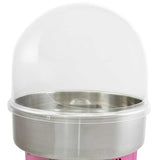 Máquina de algodón de azúcar con cúpula protectora transparente y base de acero inoxidable, ideal para ferias y eventos