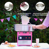 Máquina de algodón de azúcar KuKoo en color rosa, con recipiente de acero inoxidable y diseño fácil de limpiar, ideal para fiestas